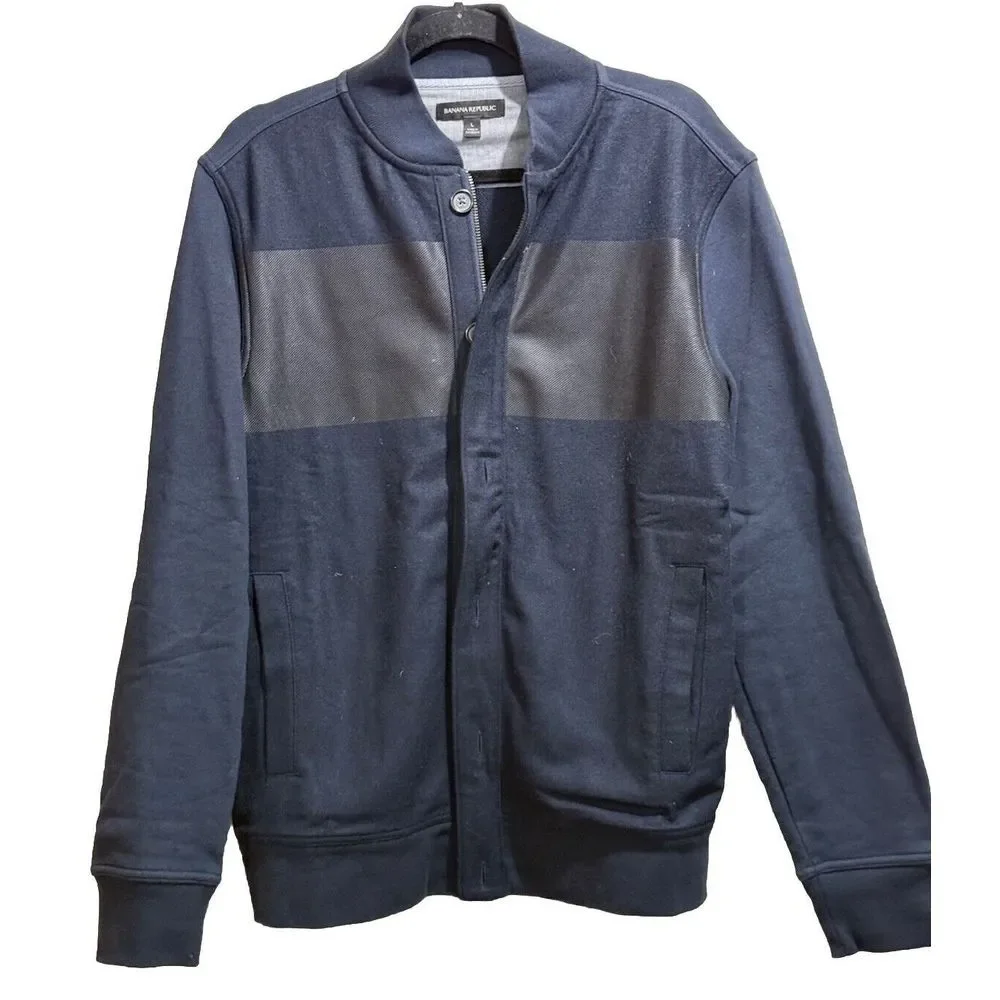 Banana Republic Mens Button-Up Jacket Navy Blue‎ Wool Blend Size Large EUC